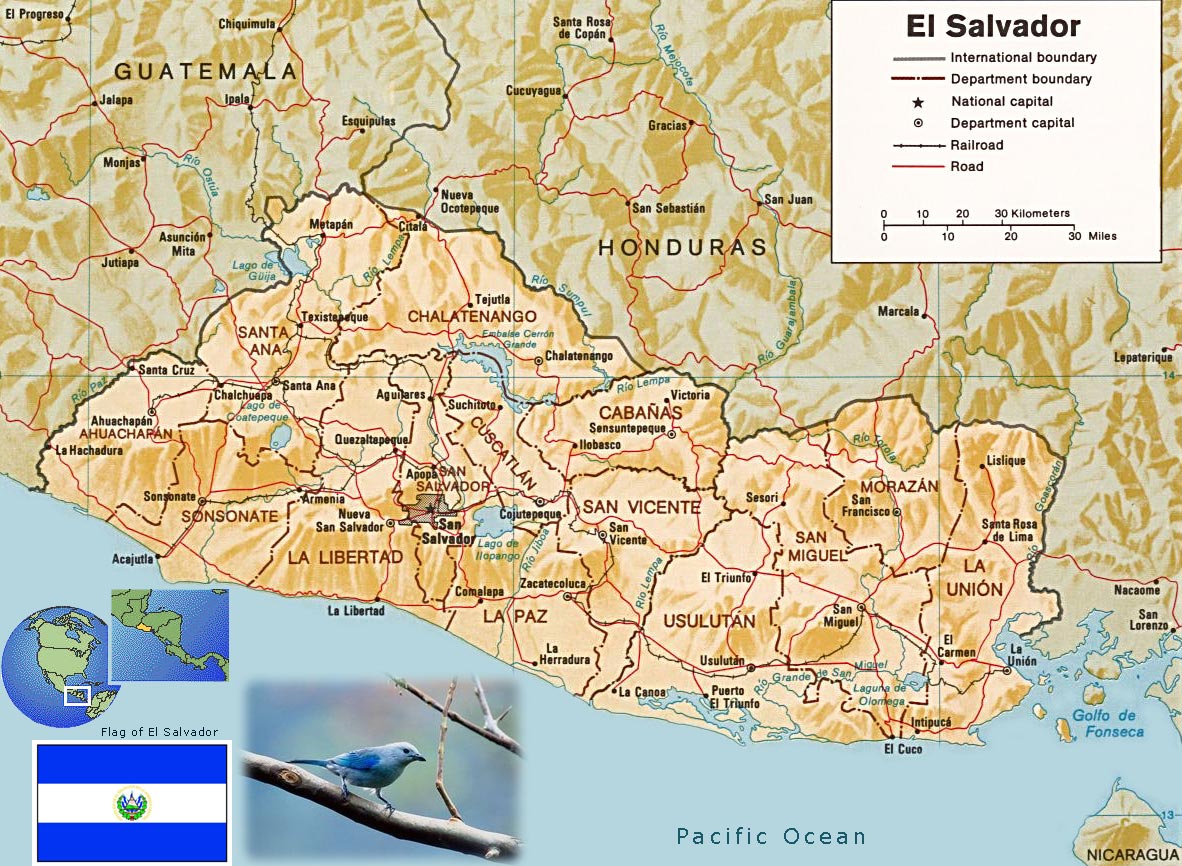 El Salvador map, flag