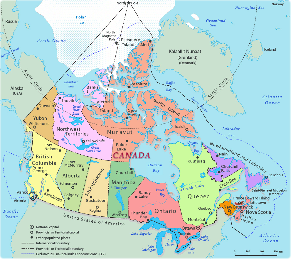 Political map Canada